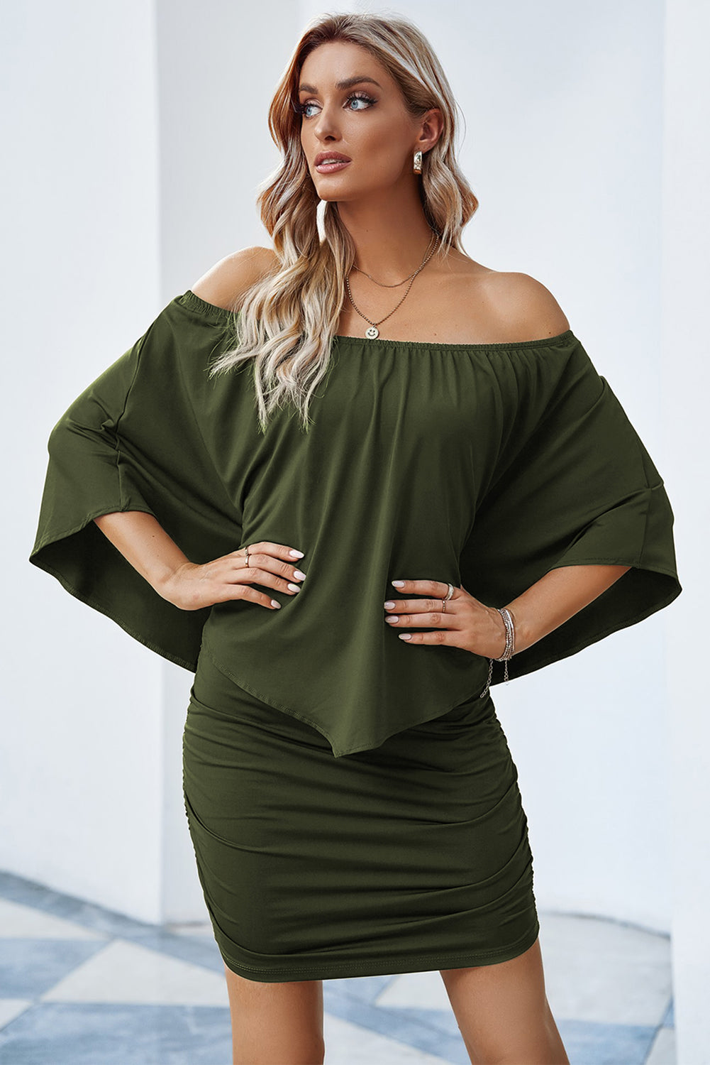 Plus size  Dressing Layered Fiery Red Mini Poncho Dress