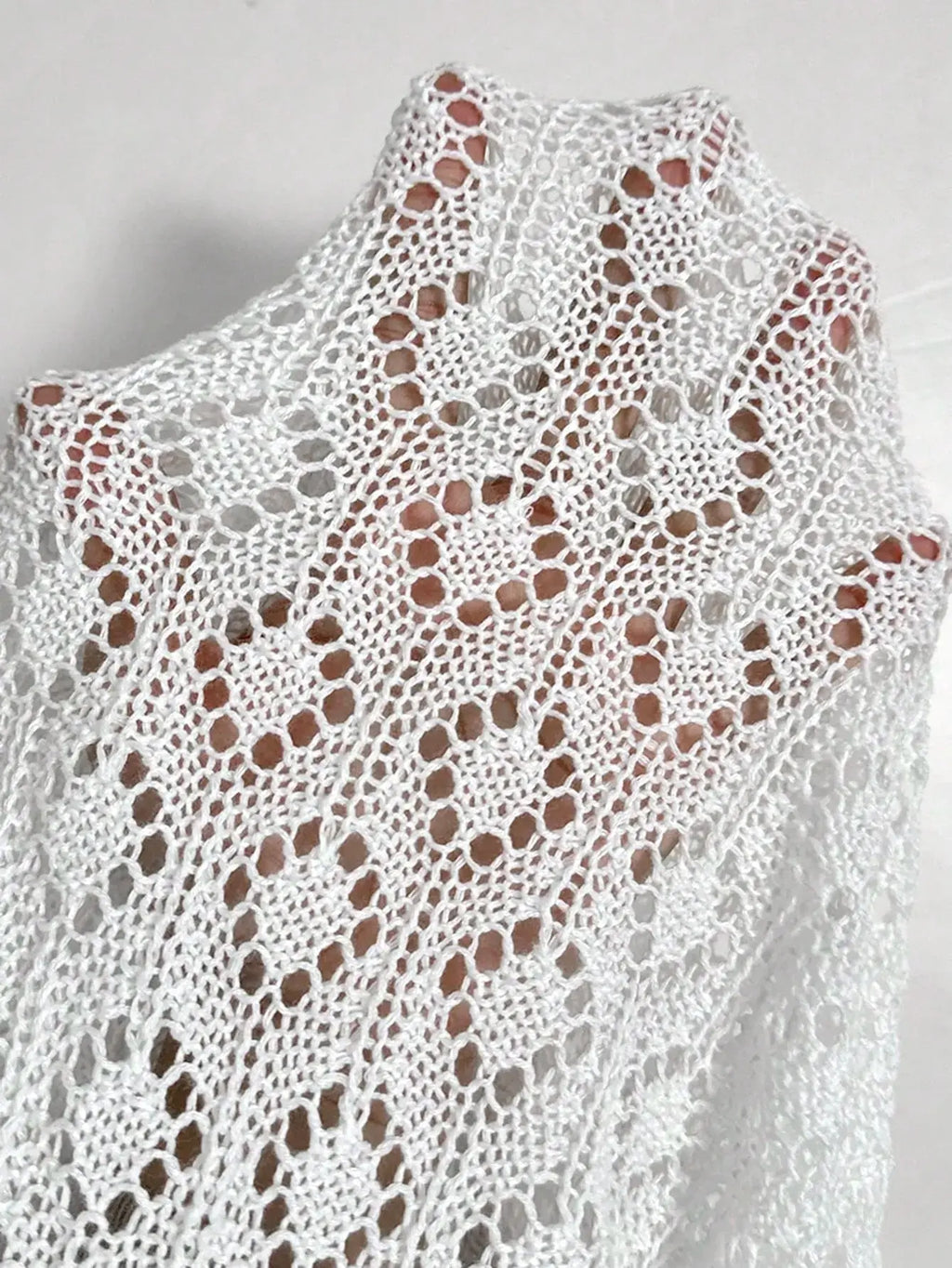 Ruffled Openwork Knit Short Sleeve Top – Sheer Lightweight Layer