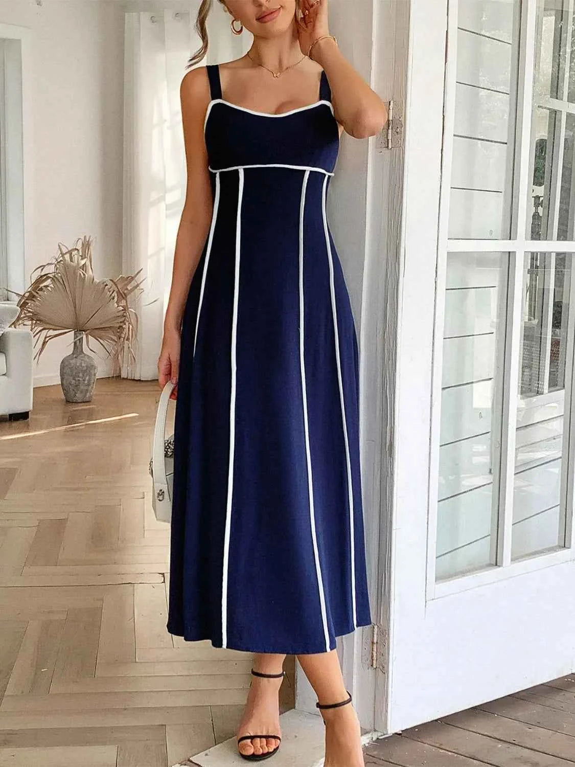 Contrast Wide Strap Midi Cami Dress
