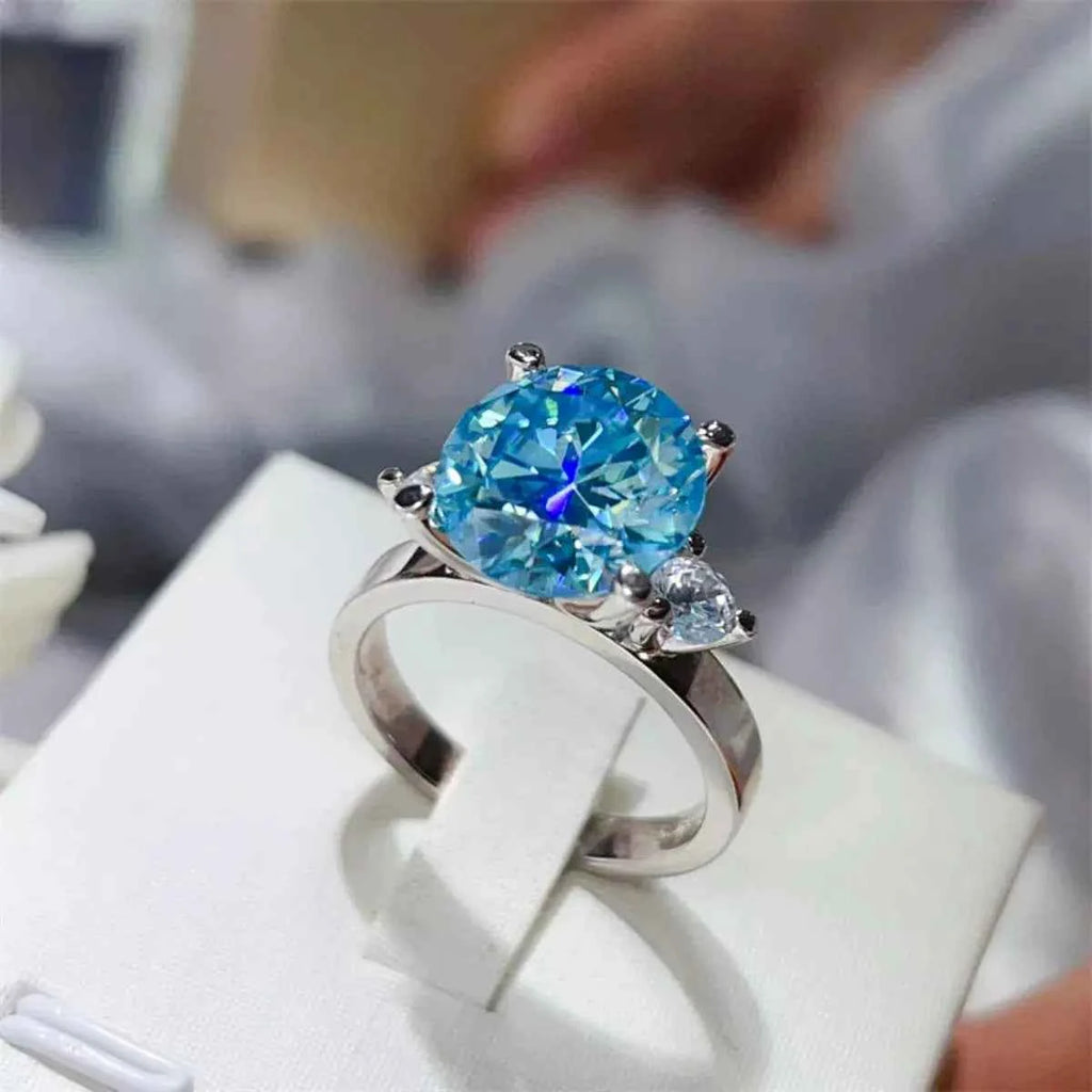 925 Sterling Silver Blue 5 Carat Moissanite Ring
