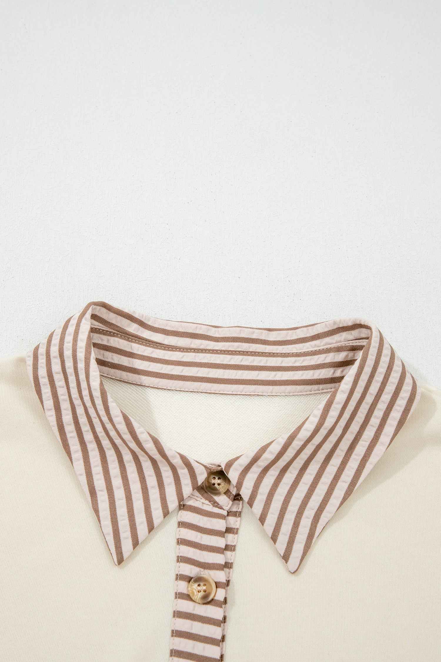 Khaki Stripe Plus Size Color Block Patchwork Half Button Long Sleeve Peplum Blouse
