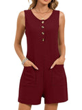 Textured Button Front Sleeveless Romper