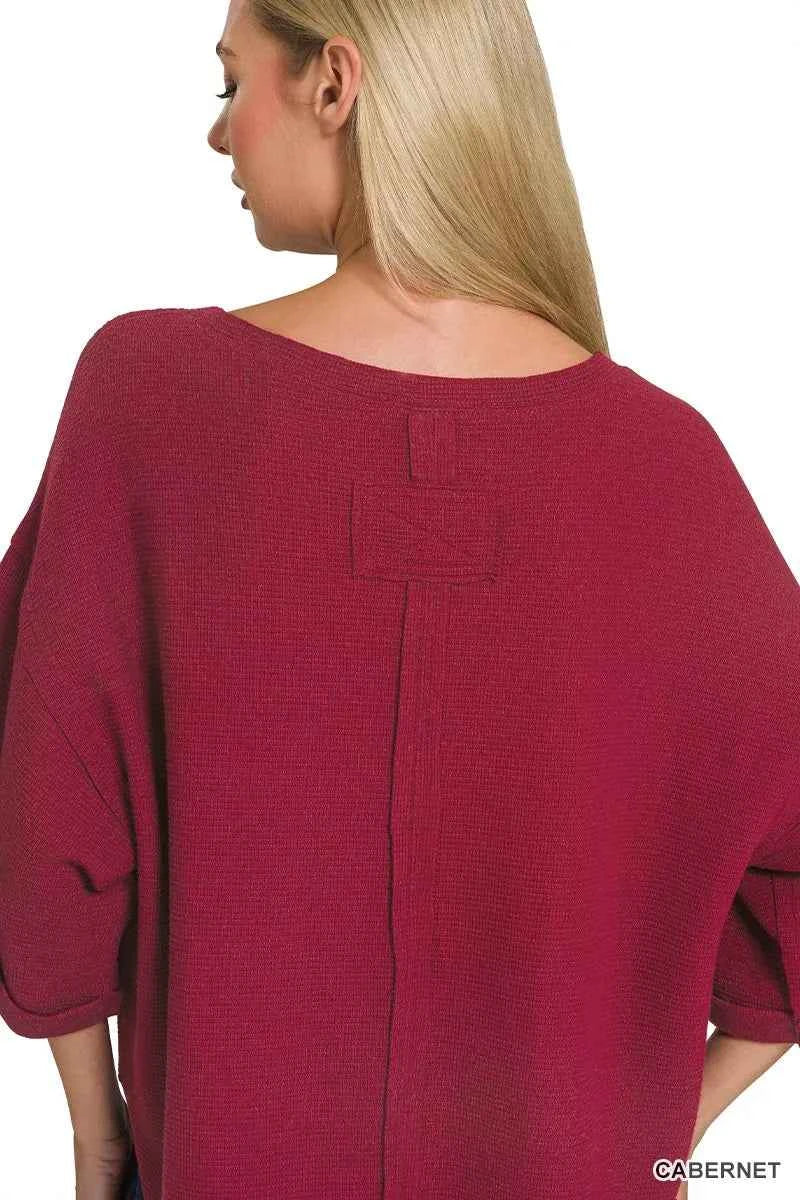 Zenana Double Knit Exposed Seam Curved Hem Top