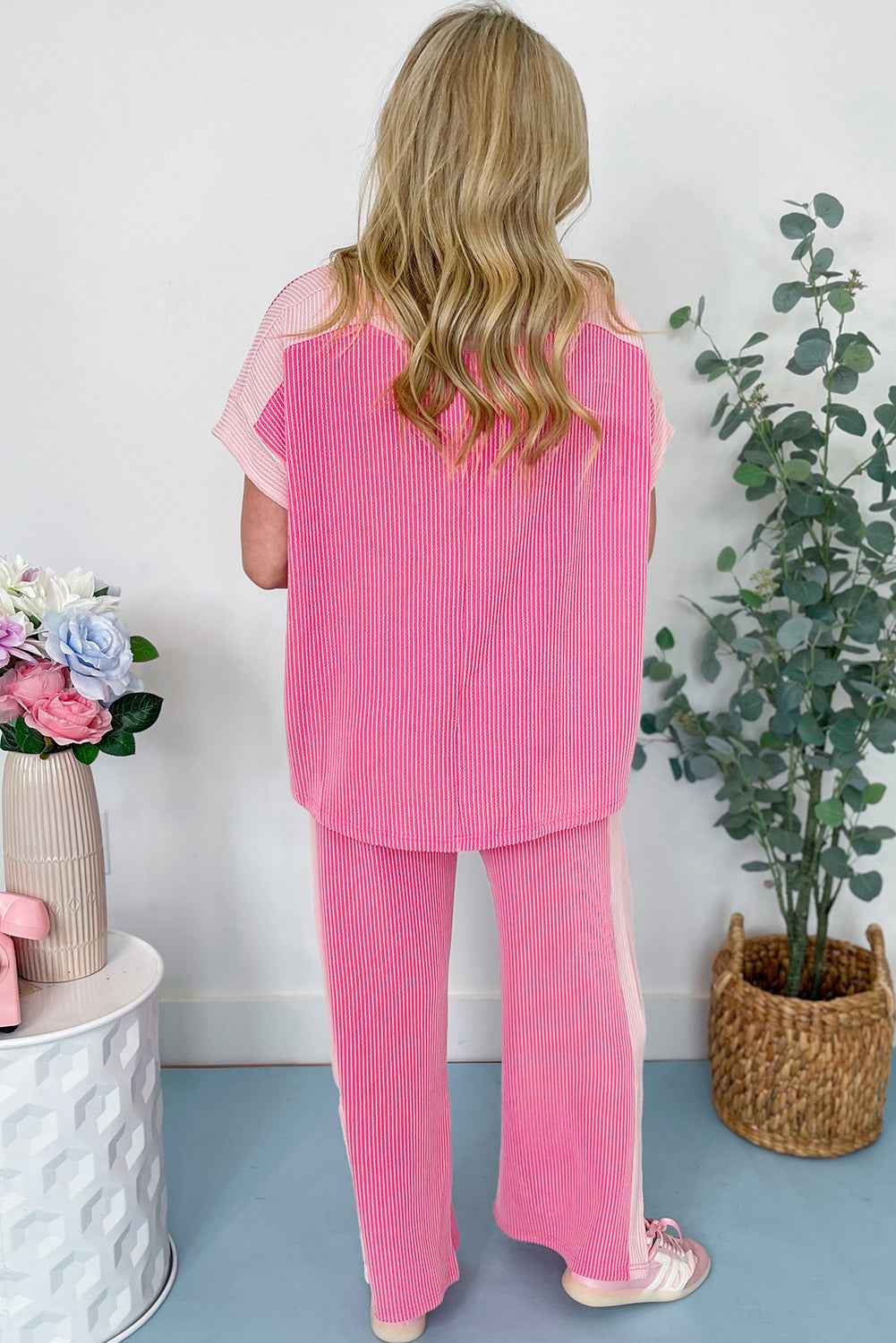 Sachet Pink 2-tone Colorblock Patchwork Corded 2pcs Outfit by Wild and Free Boutique