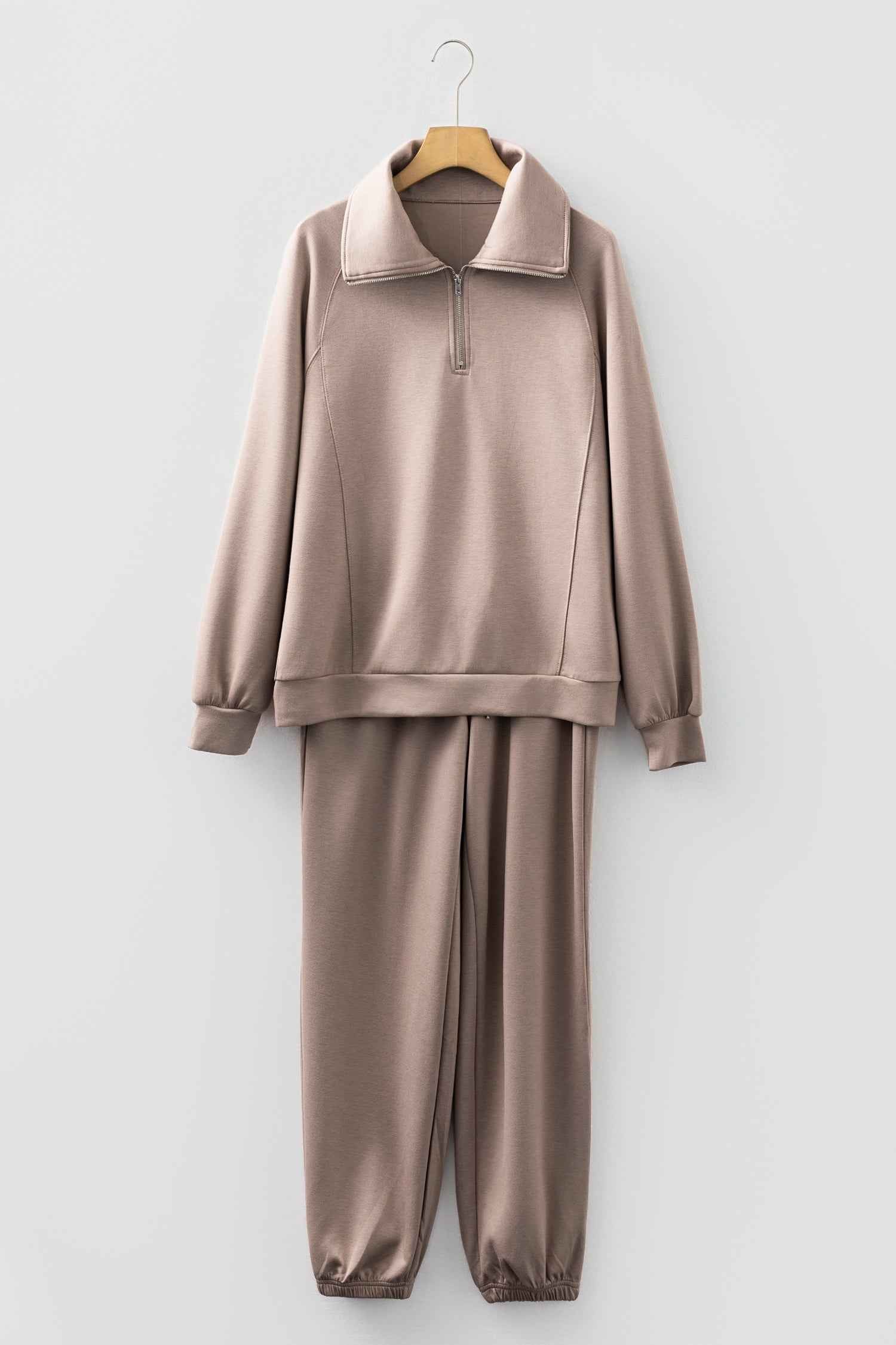 Goat Zip Collar Long Sleeve Top Drawstring Pants Set