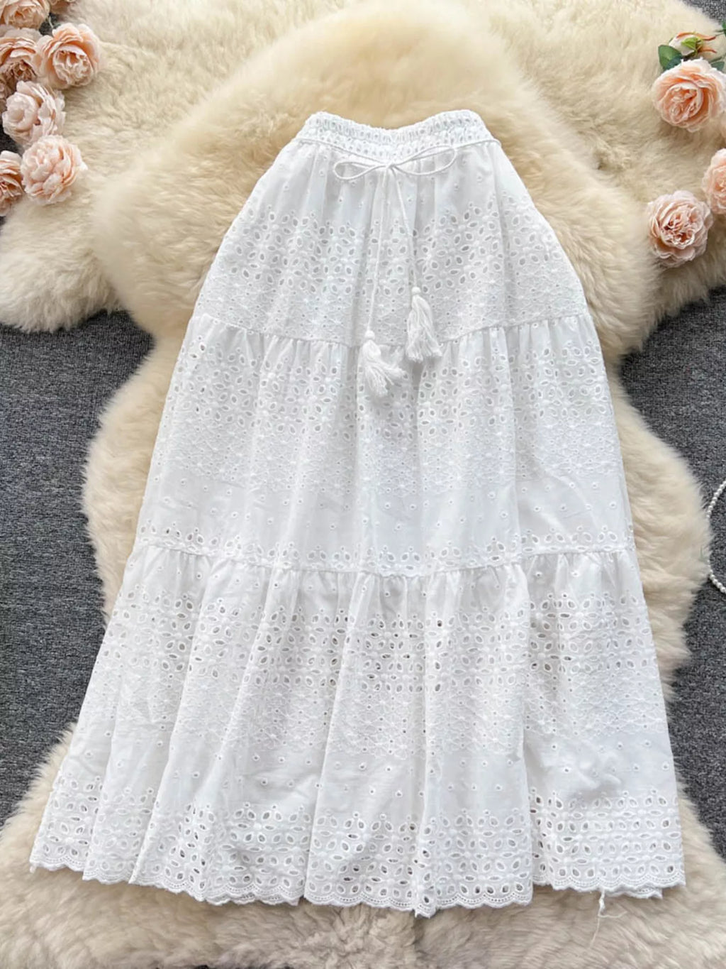 Eyelet Tiered Maxi Skirt