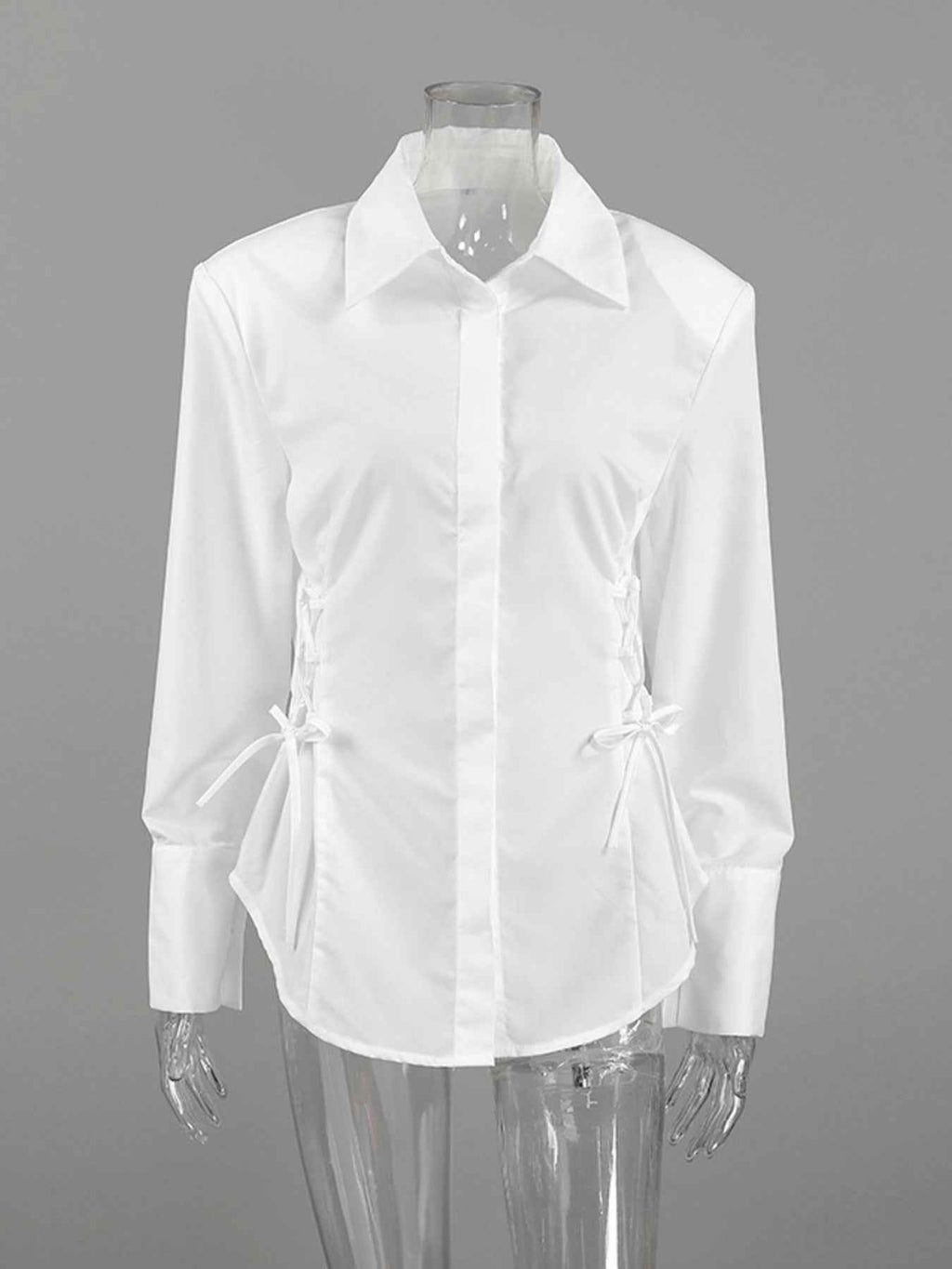 White Button Up Side Lace Up Shirt
