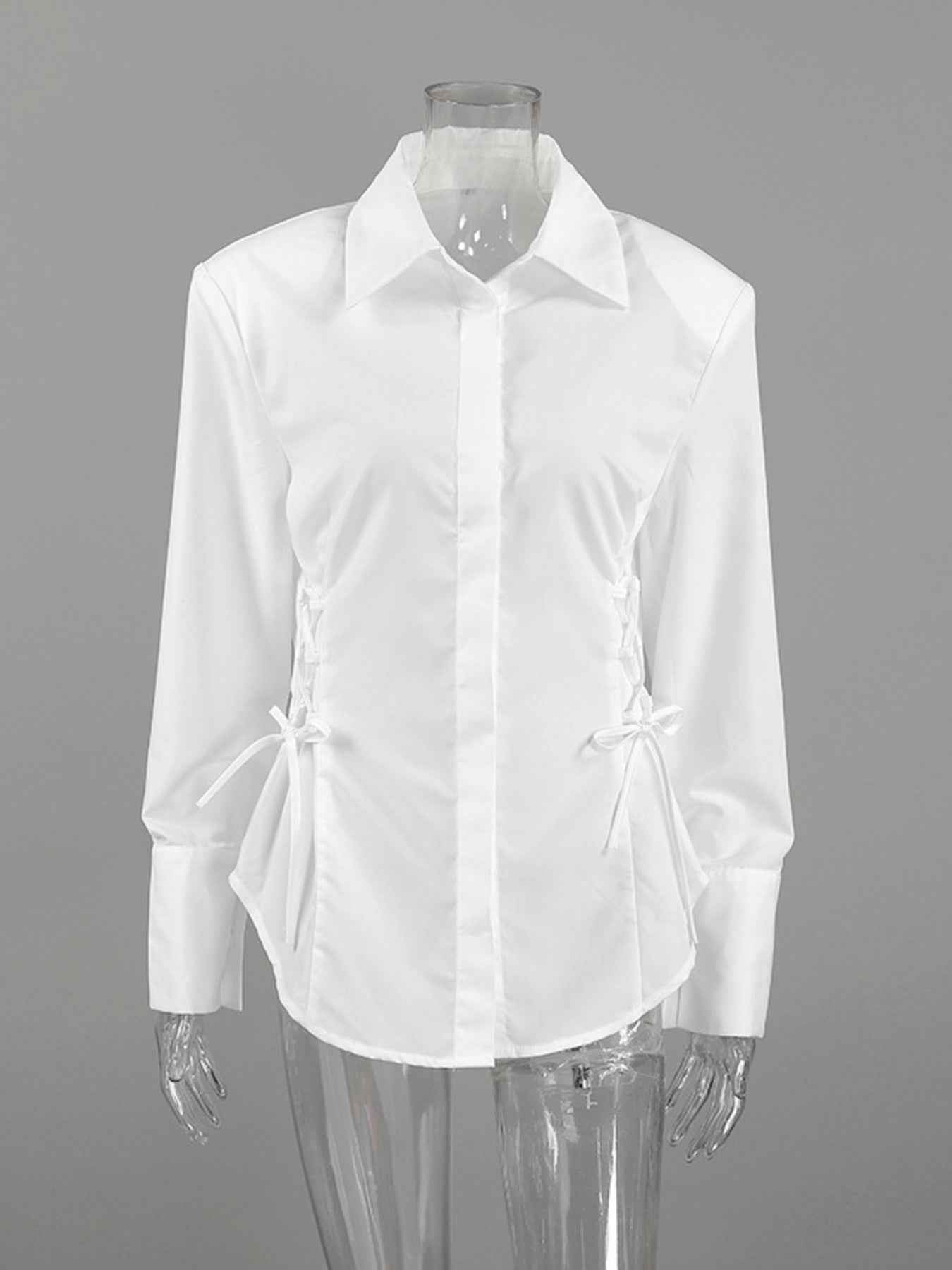 White Button Up Side Lace Up Shirt