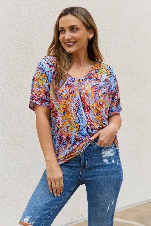 Be Stage Full Size Printed Dolman Flowy Top by Wild and Free Boutique