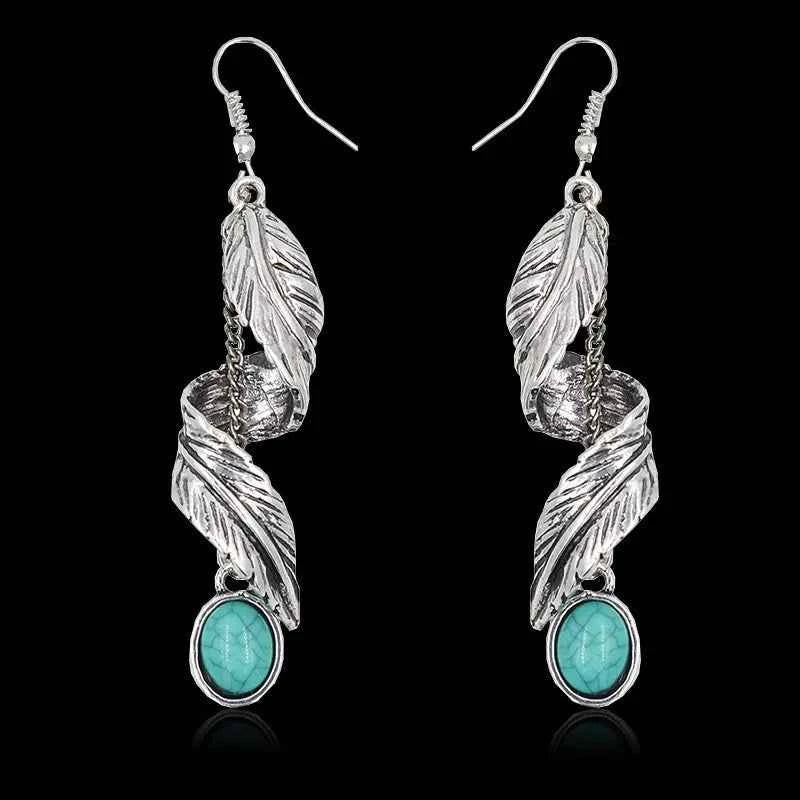 Artificial Turquoise Alloy Leaf Earrings