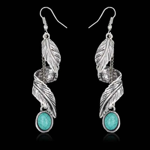 Artificial Turquoise Alloy Leaf Earrings by Be Bliss Boutique