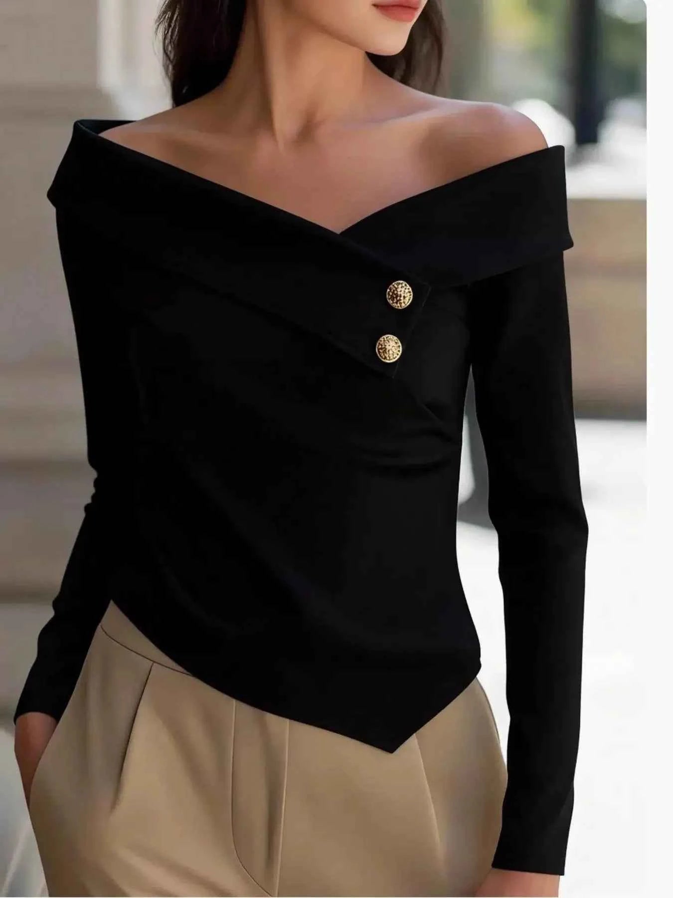 Decorative Button Off Shoulder Blouse