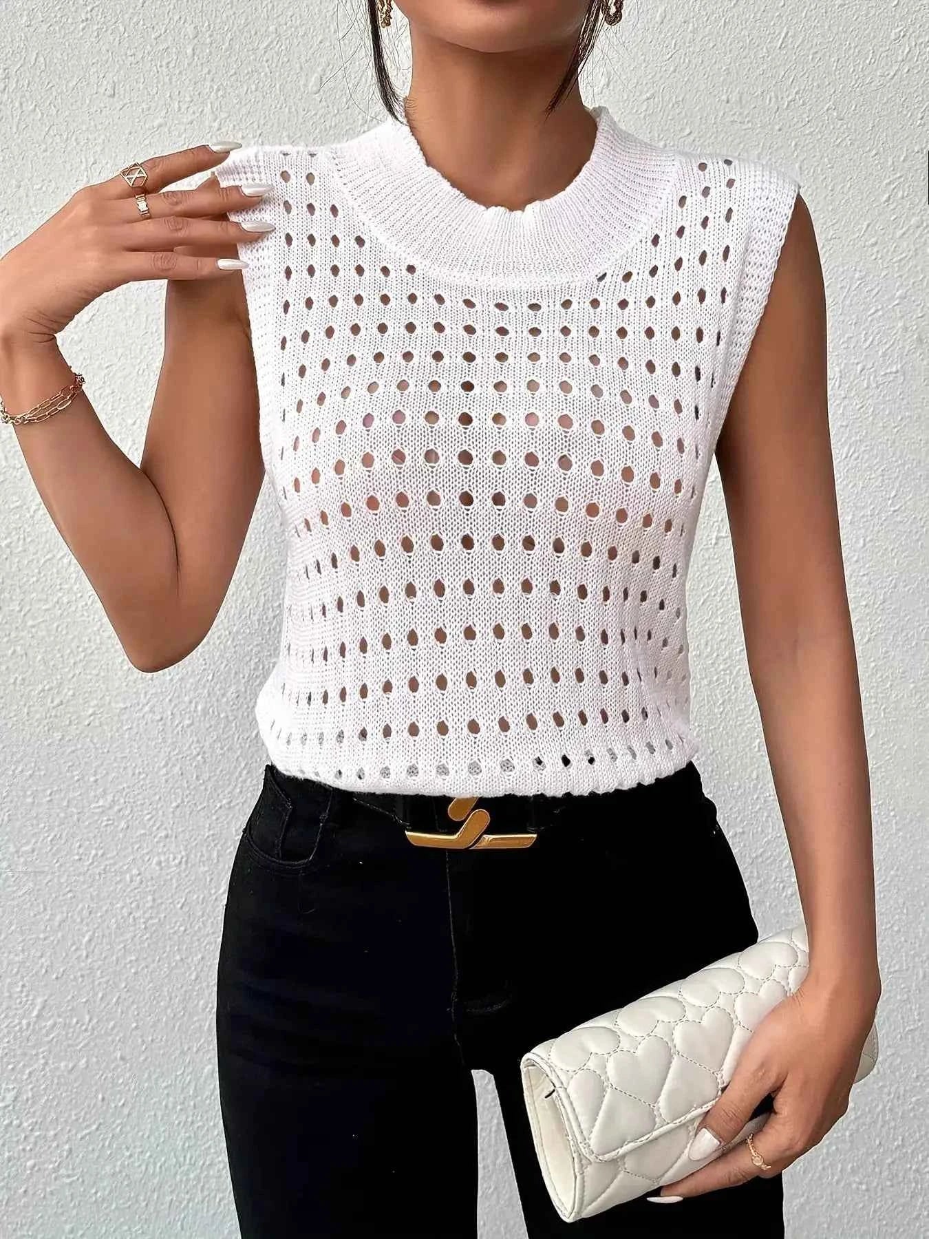 Hollow Out Round Neck Knit Sweater Tank