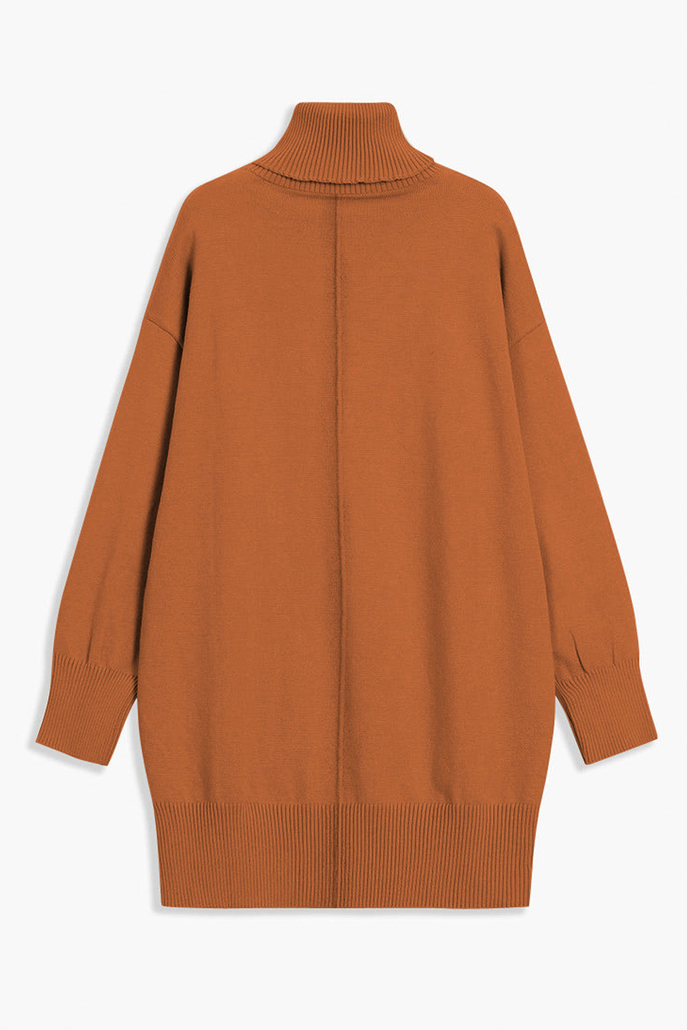 Black Solid Color Turtleneck Drop Shoulder Loose Sweater Dress