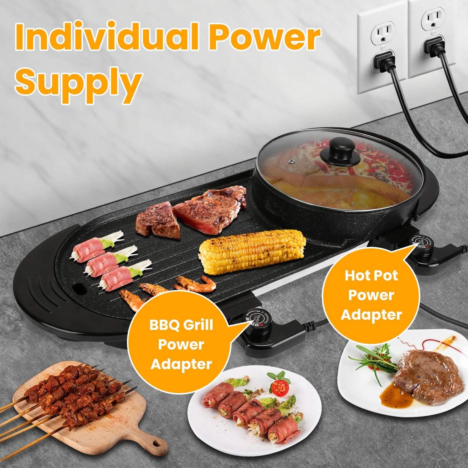 2-in-1 Electric Hot Pot with Bbq Grill Cooker 2200W by DailySale