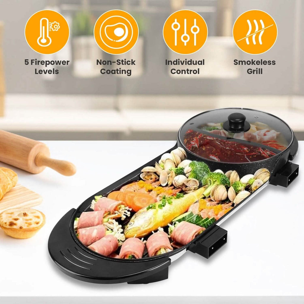 2-in-1 Electric Hot Pot with Bbq Grill Cooker 2200W by DailySale