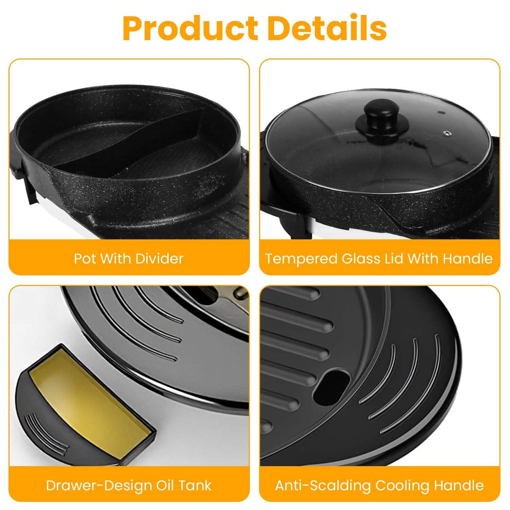 2-in-1 Electric Hot Pot with Bbq Grill Cooker 2200W by DailySale
