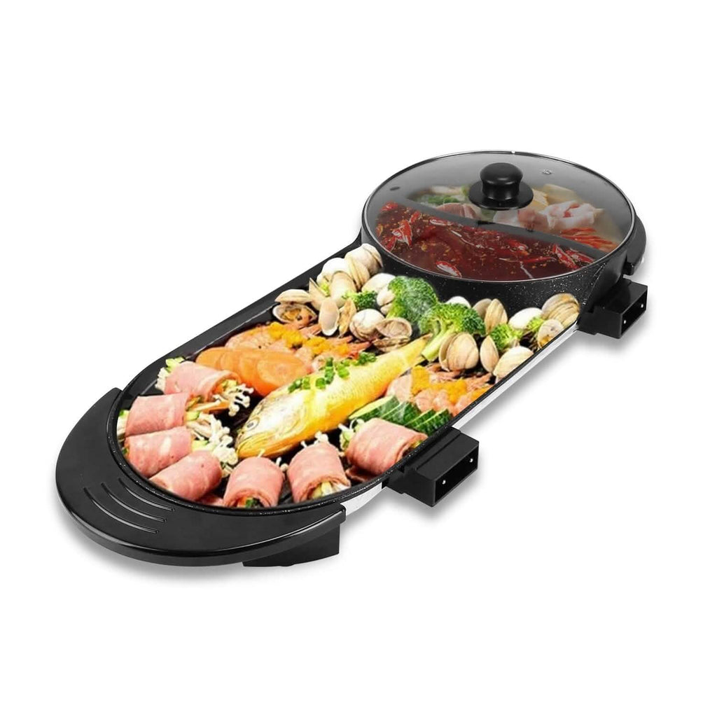 2-in-1 Electric Hot Pot with Bbq Grill Cooker 2200W by DailySale