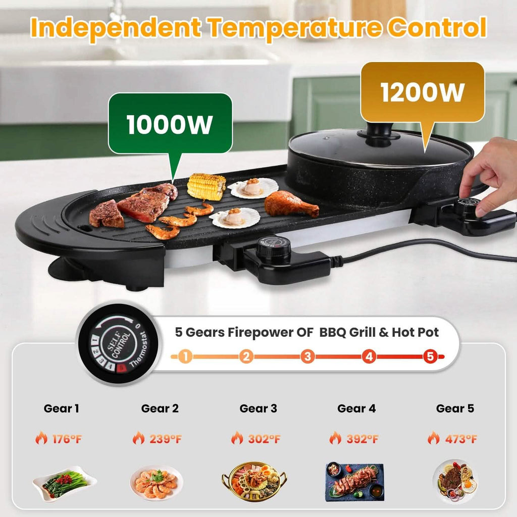 2-in-1 Electric Hot Pot with Bbq Grill Cooker 2200W by DailySale