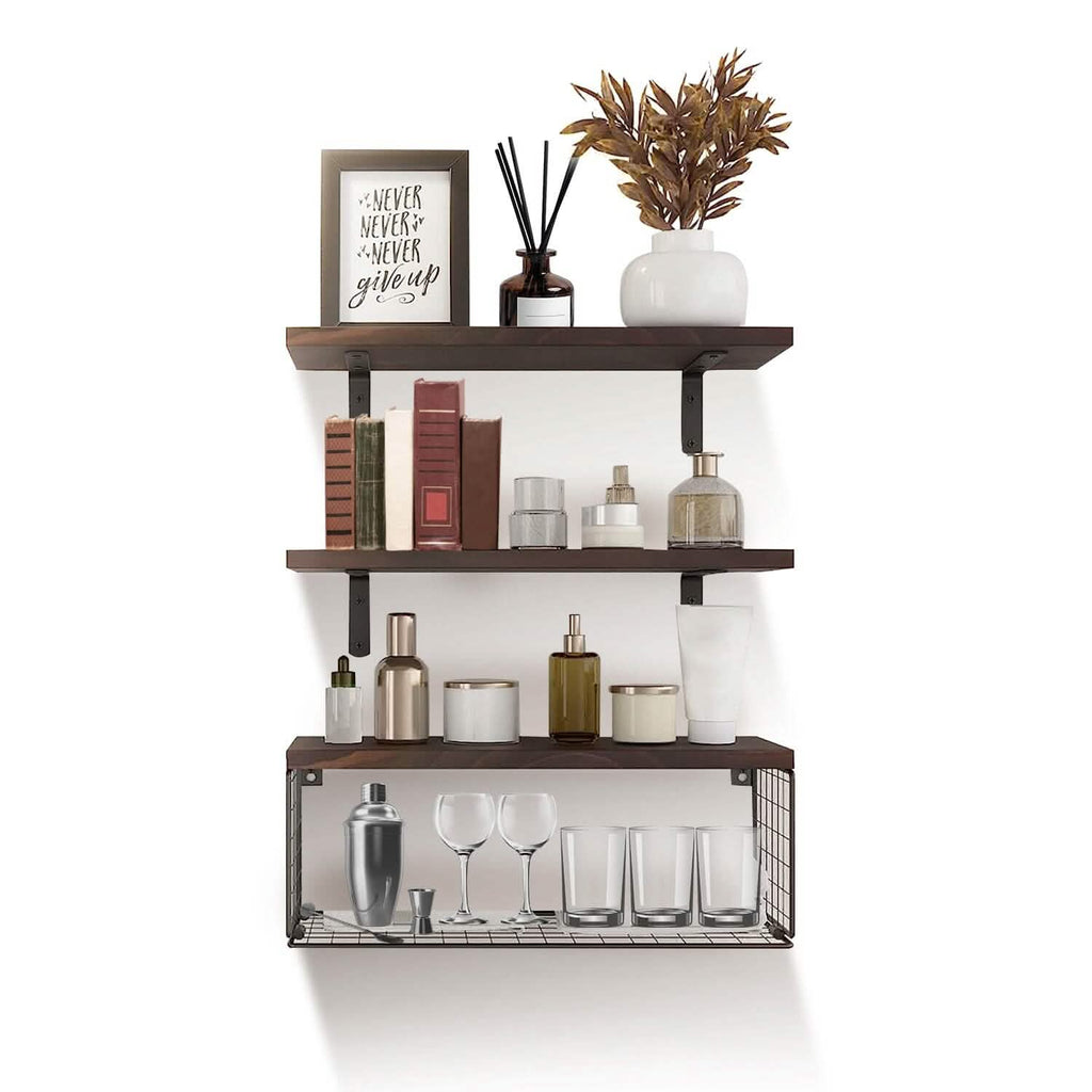2-in-1 Floating Shelves Wall Mounted with Storage Basket by DailySale