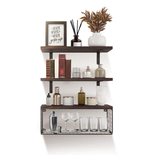 2-in-1 Floating Shelves Wall Mounted with Storage Basket by DailySale