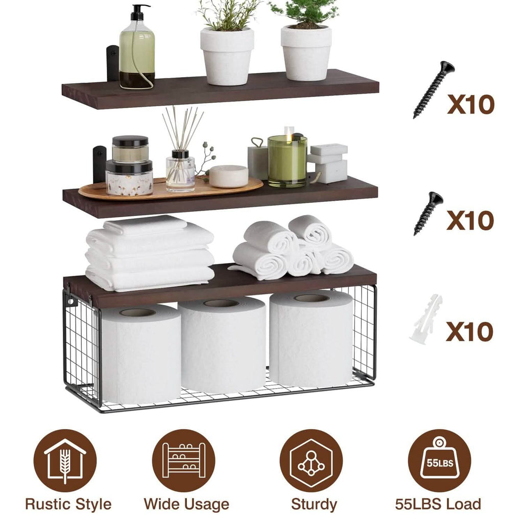 2-in-1 Floating Shelves Wall Mounted with Storage Basket by DailySale