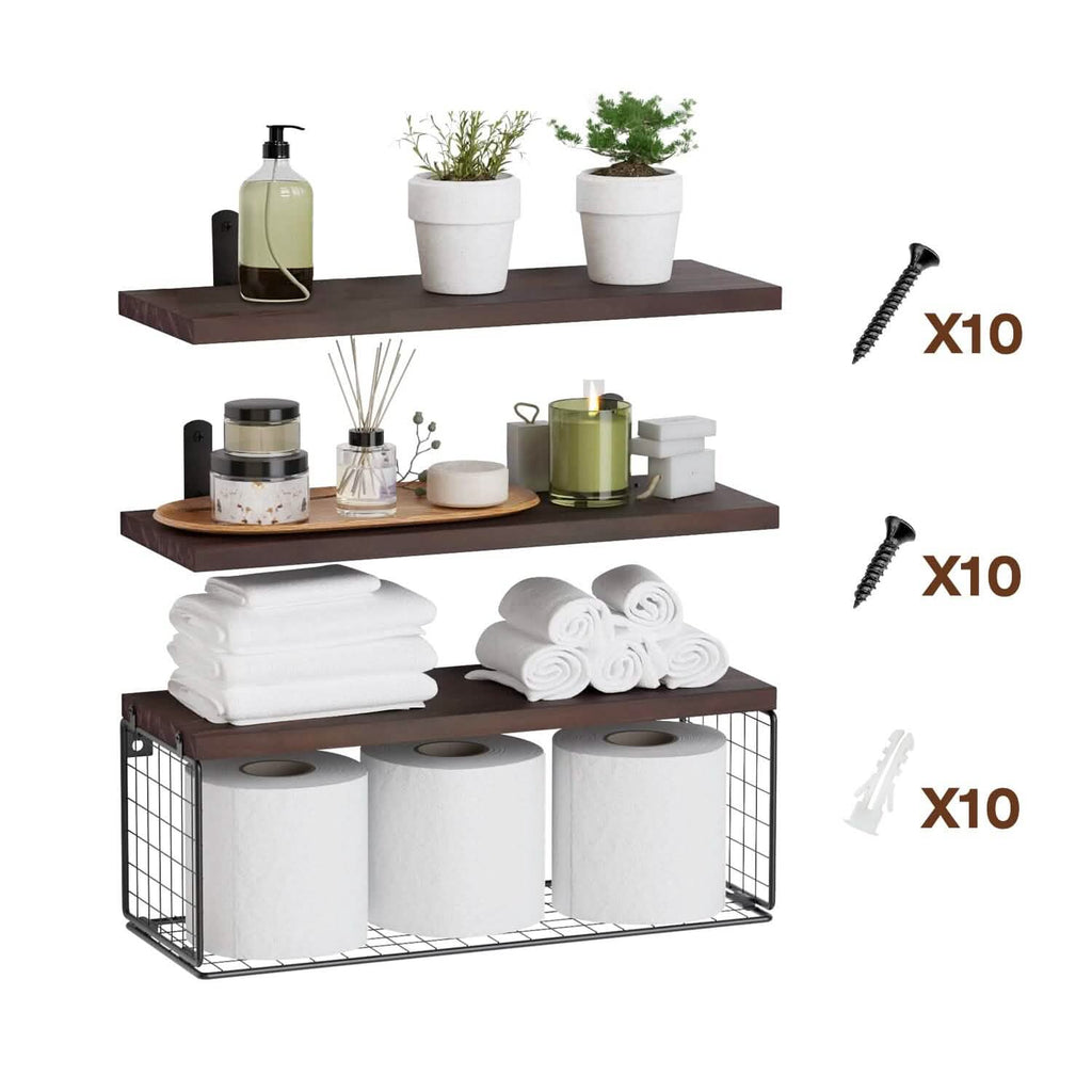 2-in-1 Floating Shelves Wall Mounted with Storage Basket by DailySale