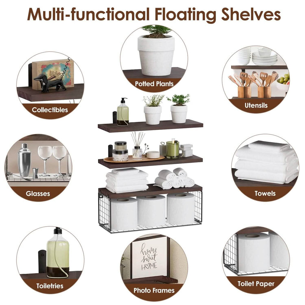 2-in-1 Floating Shelves Wall Mounted with Storage Basket by DailySale