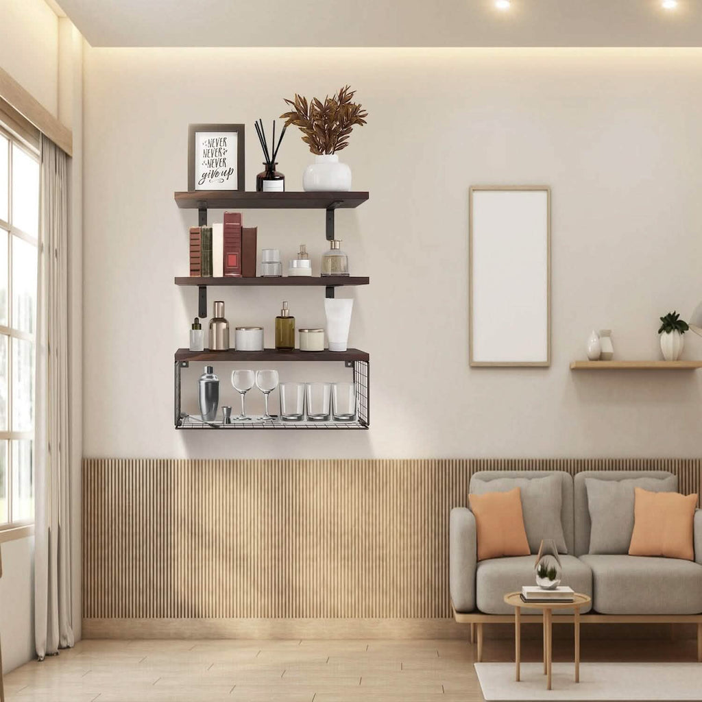 2-in-1 Floating Shelves Wall Mounted with Storage Basket by DailySale