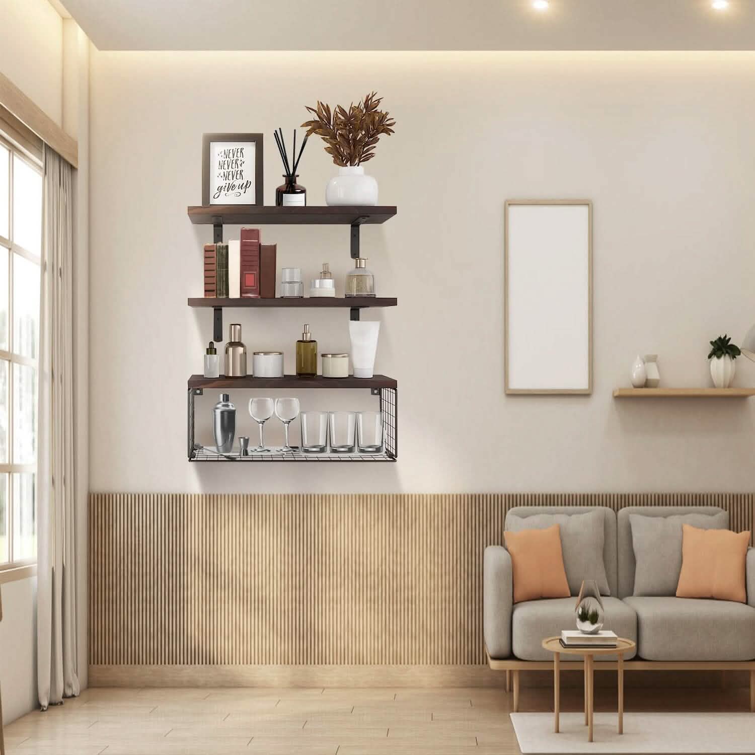 2-in-1 Floating Shelves Wall Mounted with Storage Basket by DailySale