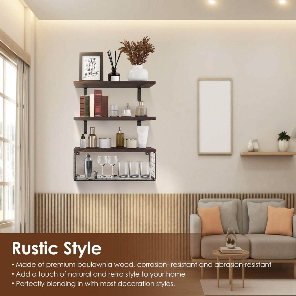 2-in-1 Floating Shelves Wall Mounted with Storage Basket by DailySale