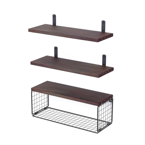 2-in-1 Floating Shelves Wall Mounted with Storage Basket by DailySale
