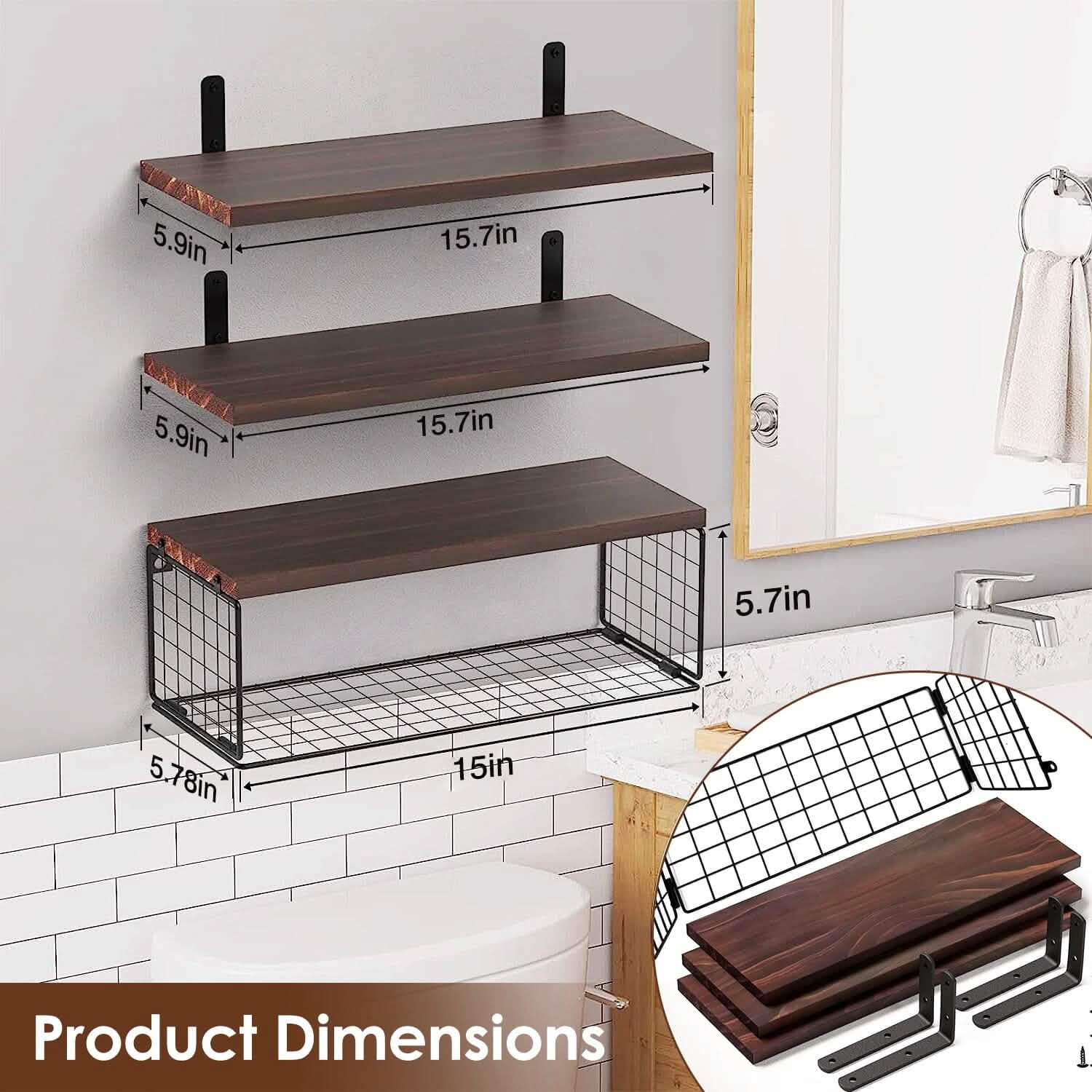 2-in-1 Floating Shelves Wall Mounted with Storage Basket by DailySale