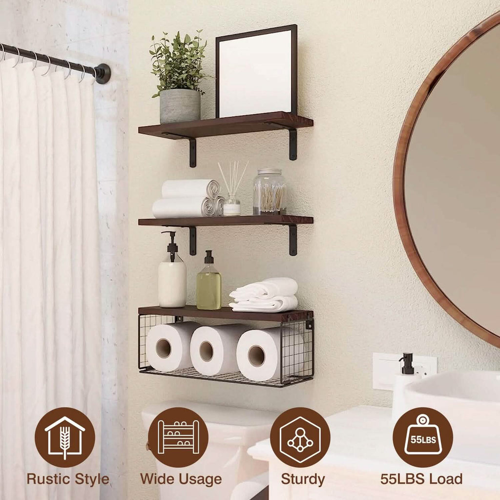 2-in-1 Floating Shelves Wall Mounted with Storage Basket by DailySale