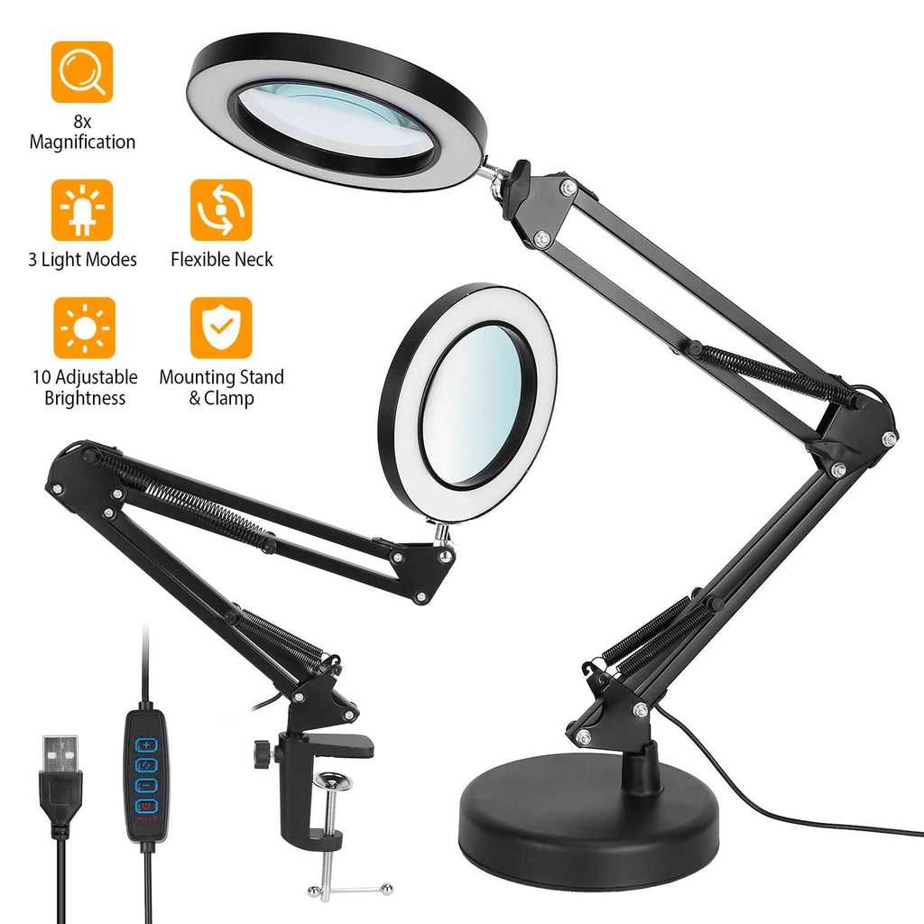 2-in-1 LED Magnifier Desk Lamp with 8x Magnifying Glass by DailySale