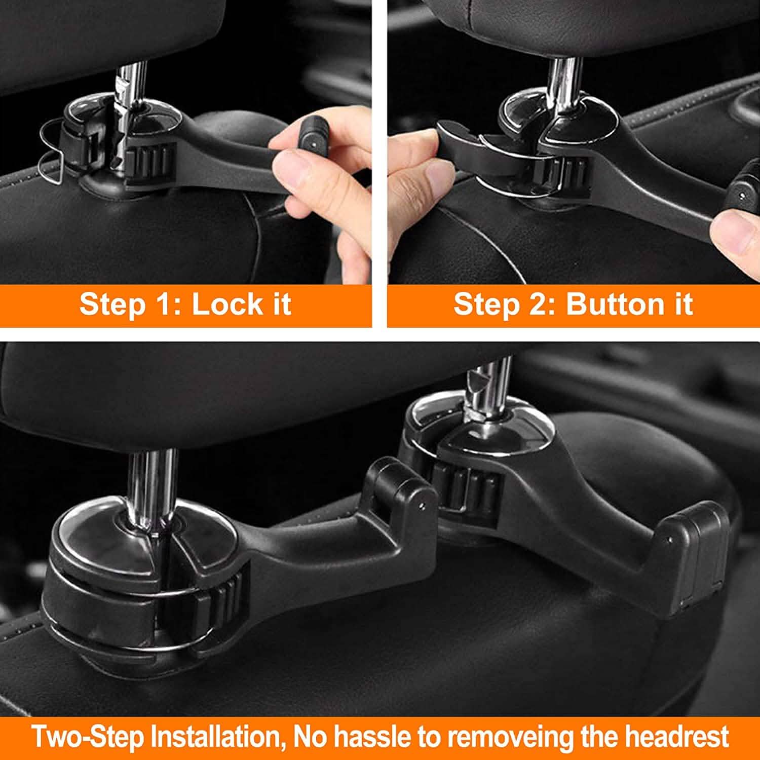 2-Pack: 2-in-1 Car Seat Hooks for Purses and Bags with Phone Holder by DailySale
