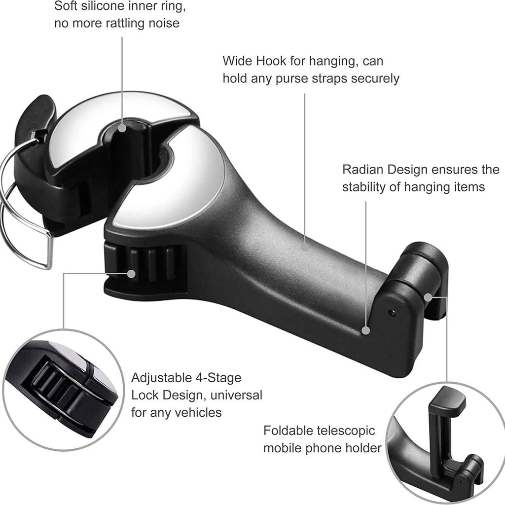 2-Pack: 2-in-1 Car Seat Hooks for Purses and Bags with Phone Holder by DailySale