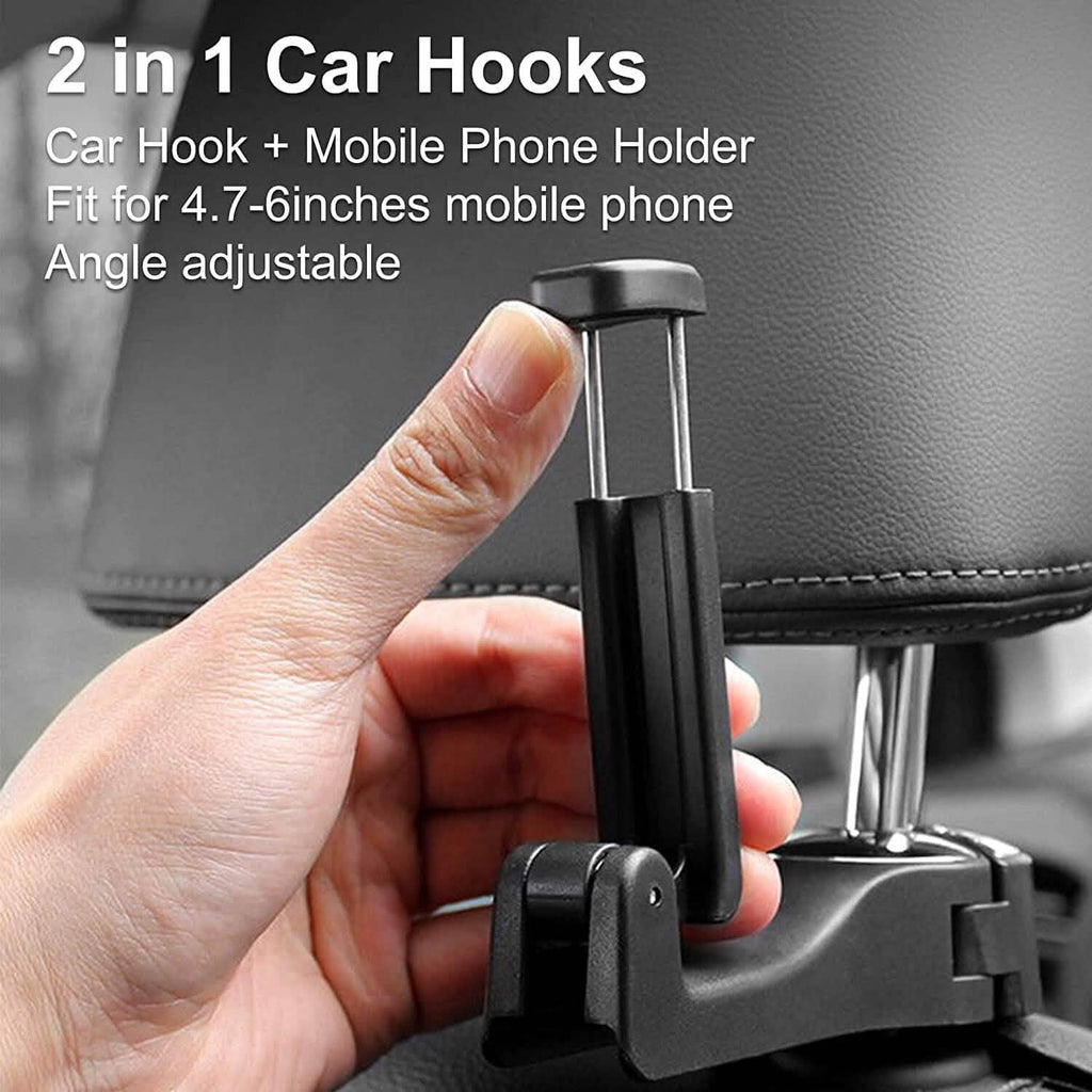 2-Pack: 2-in-1 Car Seat Hooks for Purses and Bags with Phone Holder by DailySale