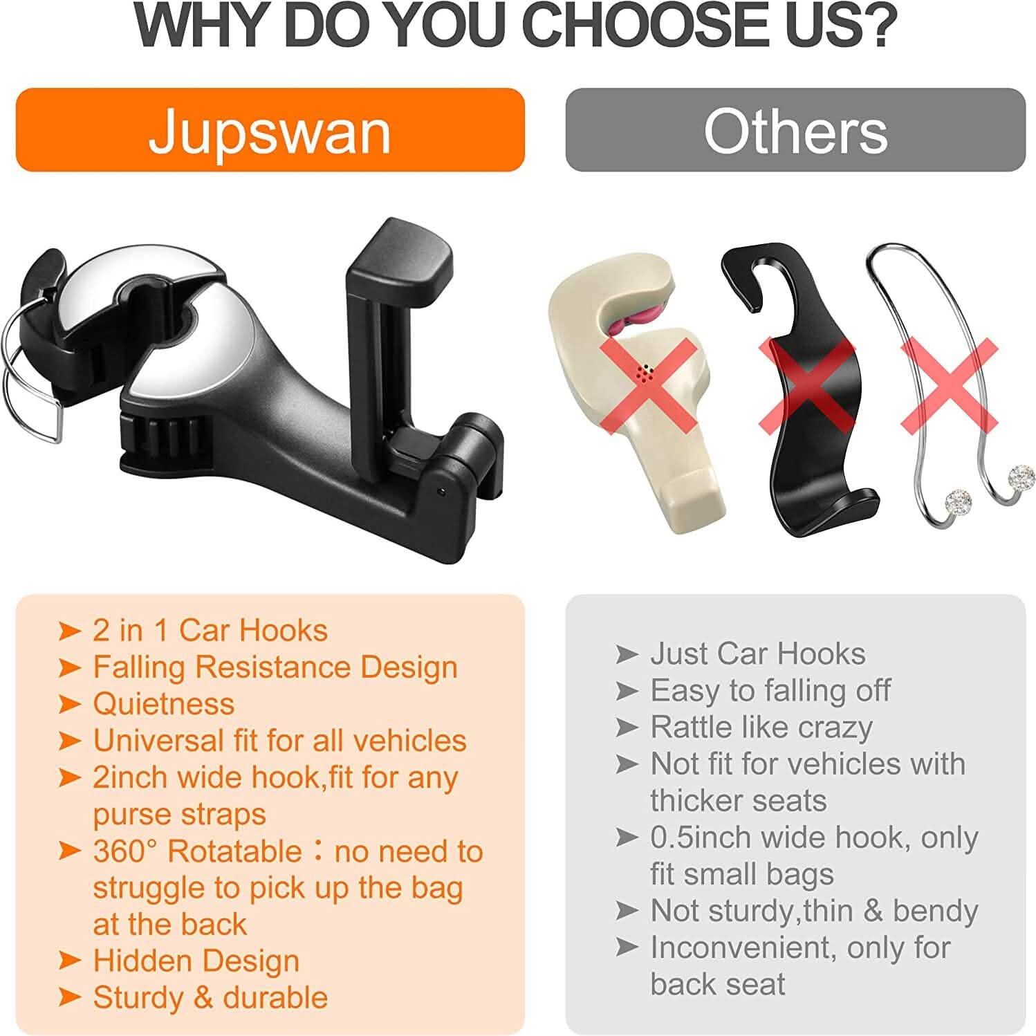 2-Pack: 2-in-1 Car Seat Hooks for Purses and Bags with Phone Holder by DailySale