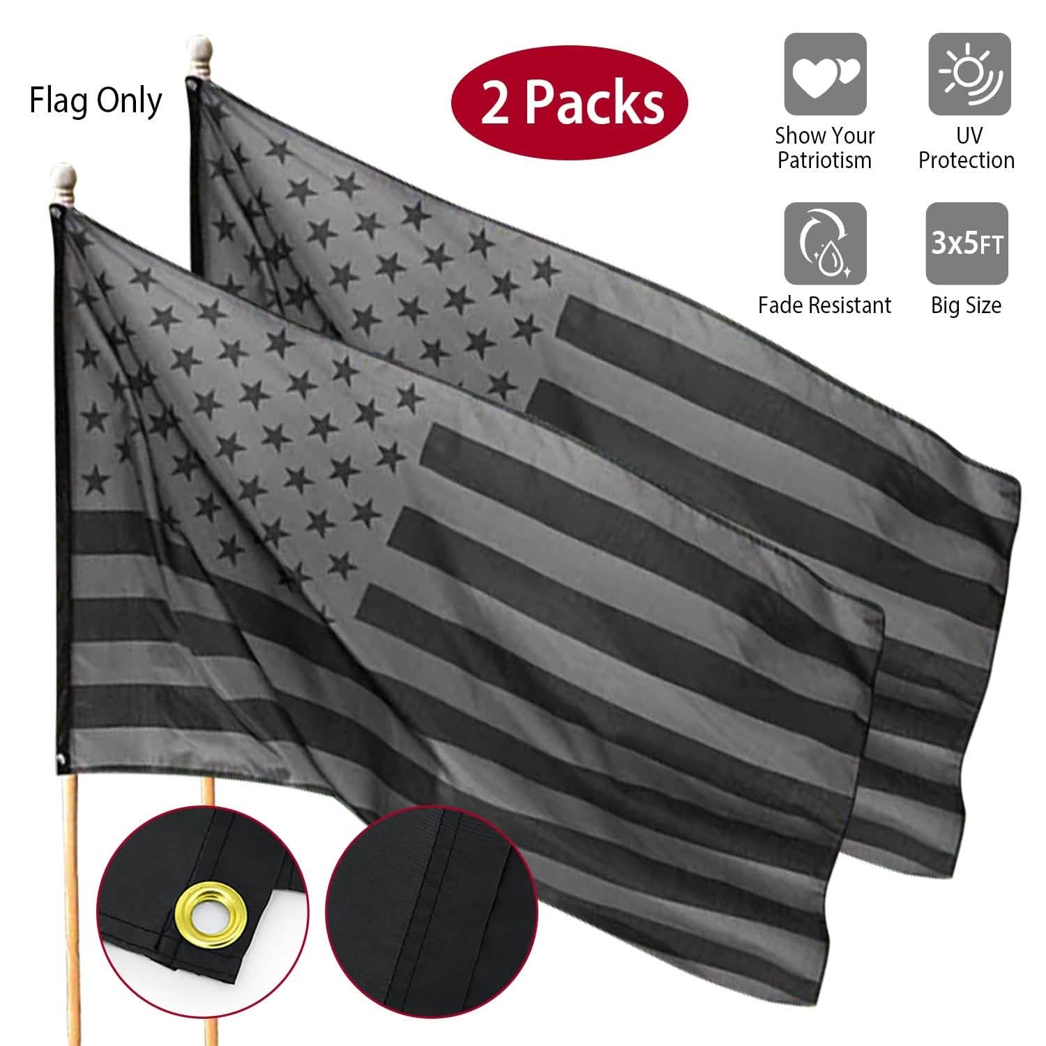 2-Pack: 3X5 Ft. All Black American Flag by DailySale