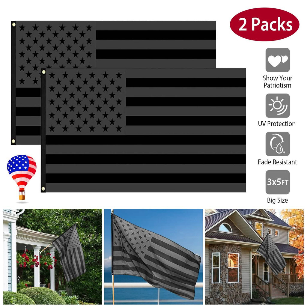 2-Pack: 3X5 Ft. All Black American Flag by DailySale