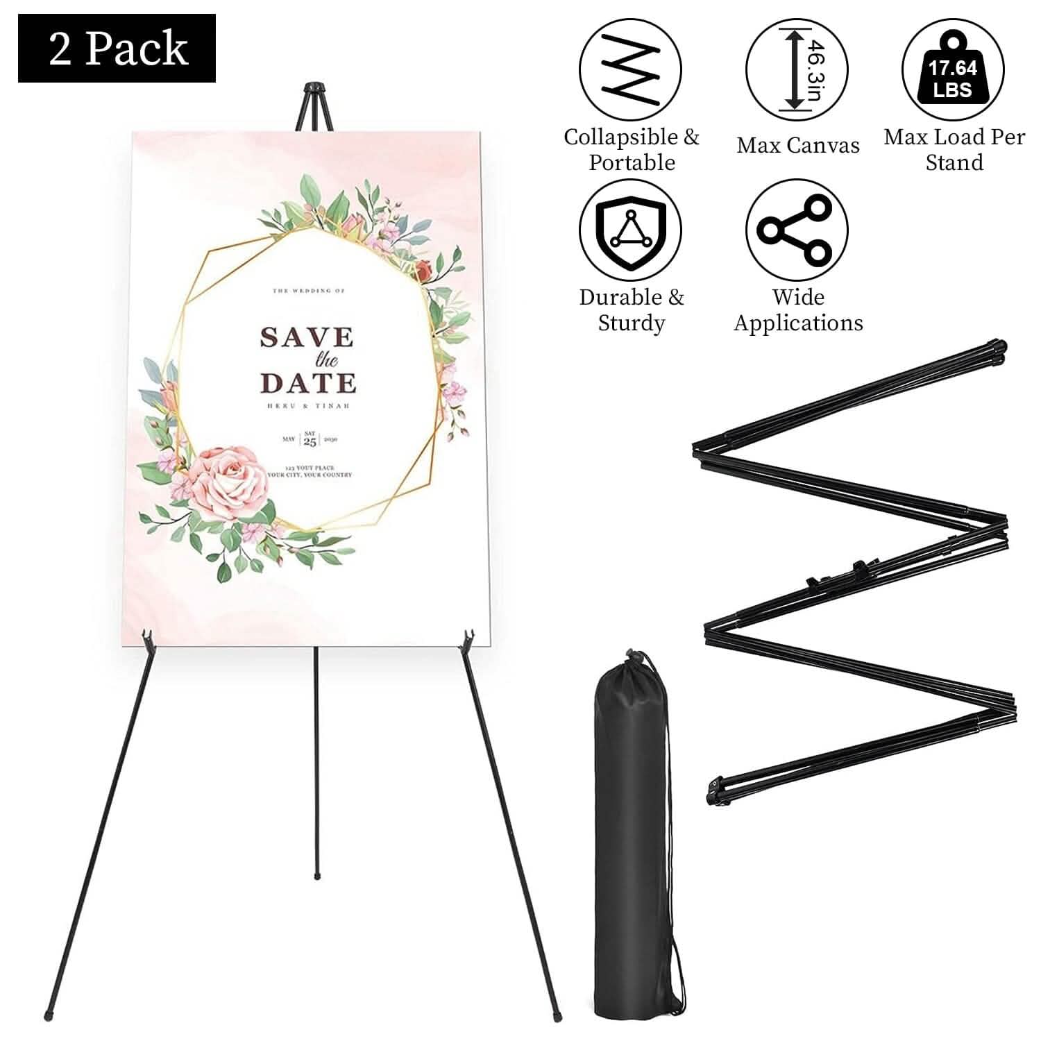 2-Pack: 61" Collapsible A Frame Tripod Easel Iron Alloy Drawing Stand by DailySale