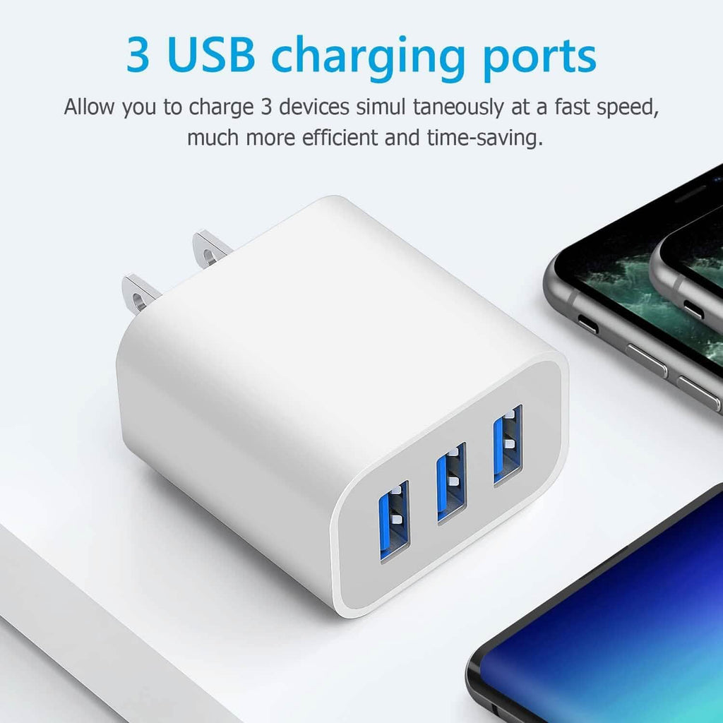 2-Pack: Compact 3-Port USB Wall Charger Adapters with Quick Charge by DailySale