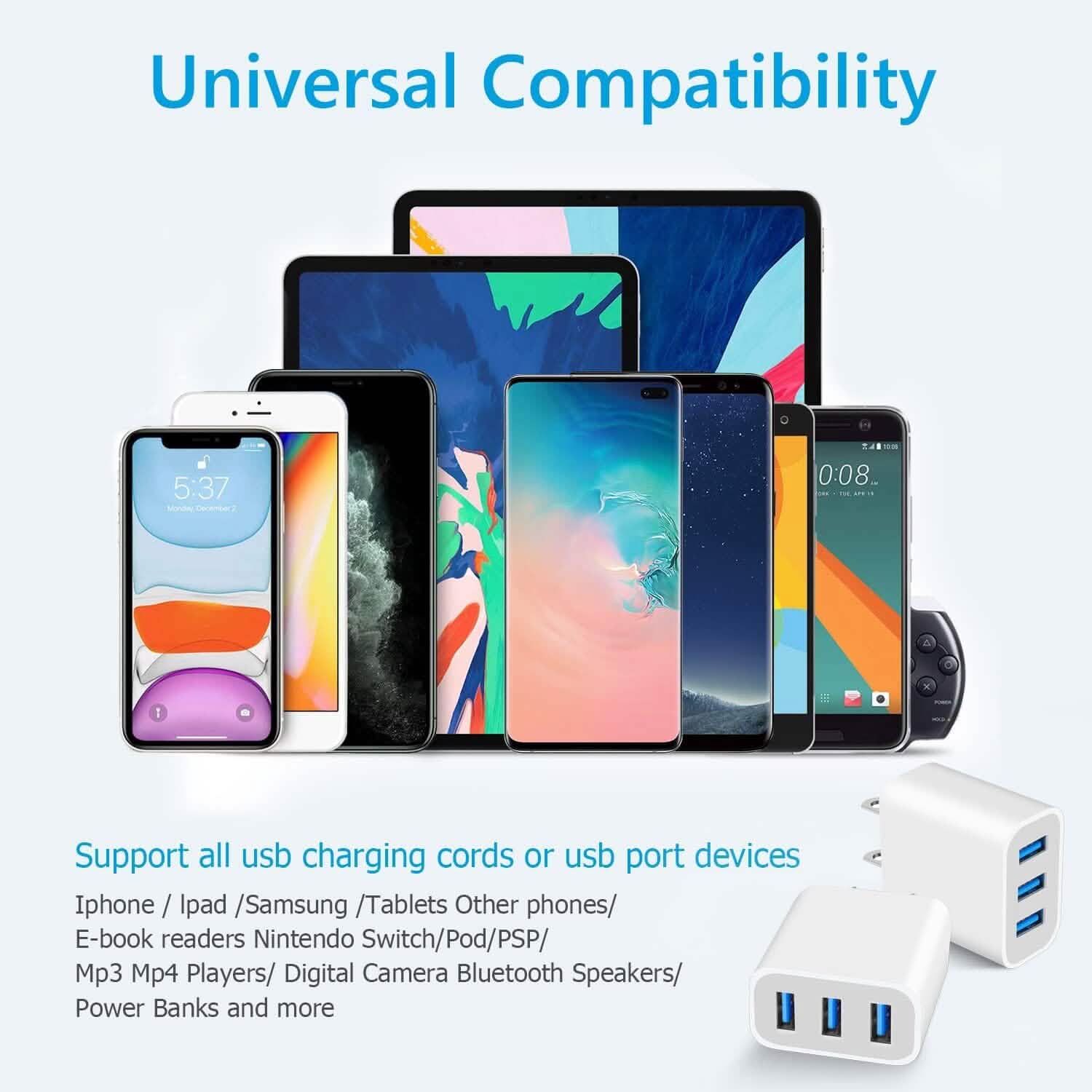 2-Pack: Compact 3-Port USB Wall Charger Adapters with Quick Charge by DailySale