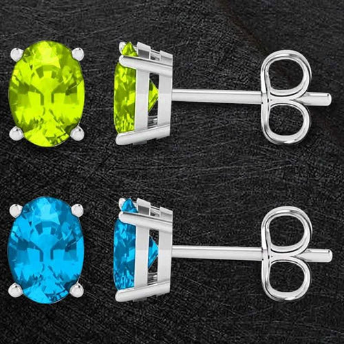 2-Pack: Genuine Gemstone Oval Sterling Silver Studs by DailySale