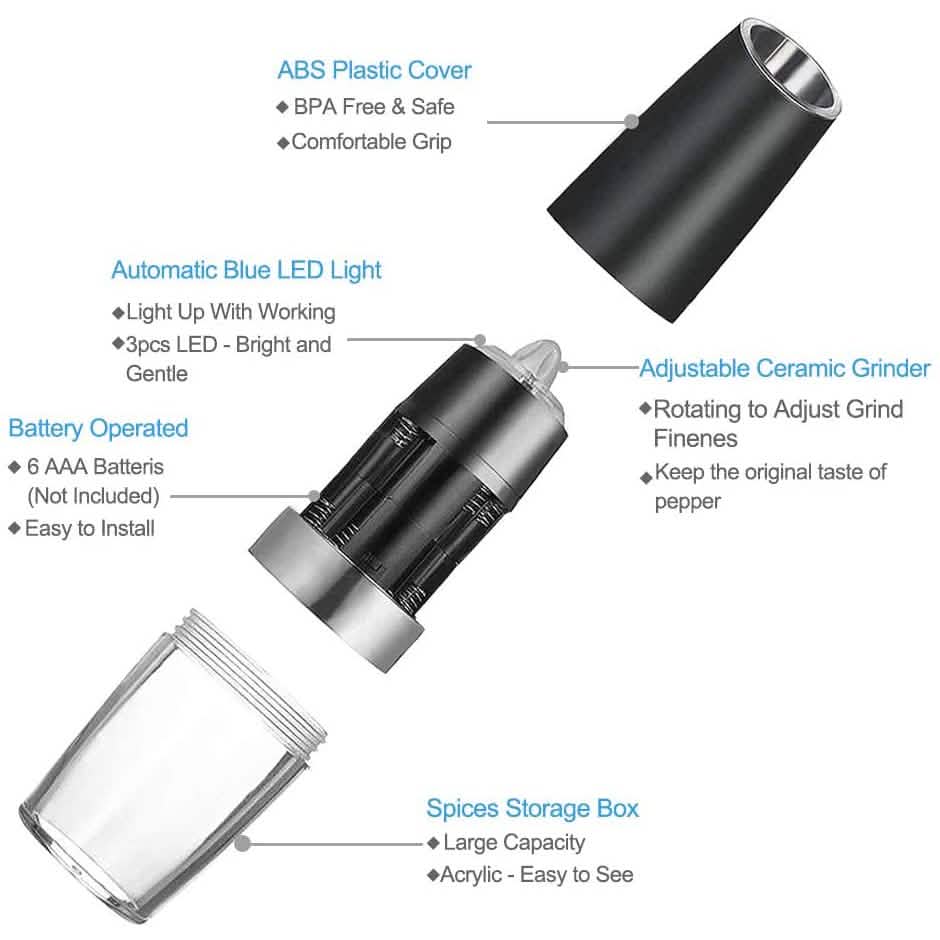 2-Pack: Gravity Electric Salt Pepper Grinder by DailySale