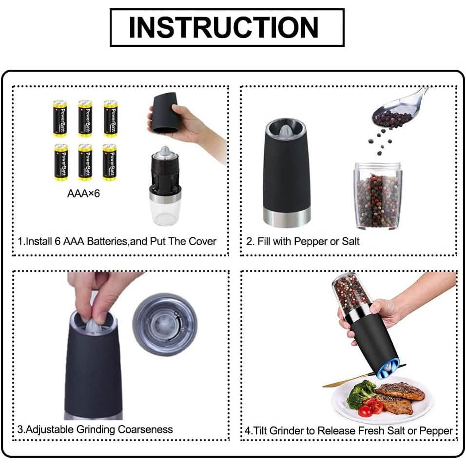 2-Pack: Gravity Electric Salt Pepper Grinder by DailySale