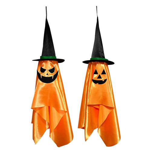 2-Pack: Hanging Ghosts with Wizard Hat Snicker Scary Face by DailySale