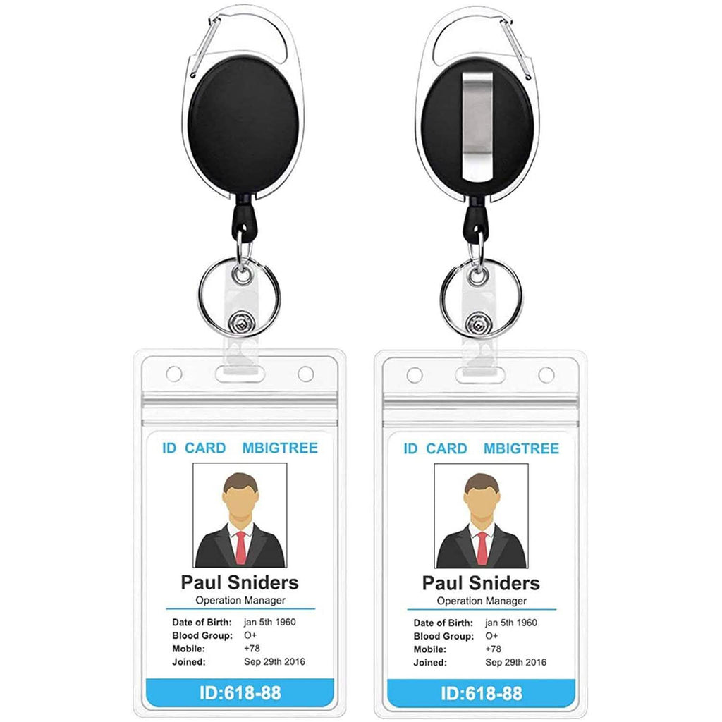 2-Pack: Heavy Duty Retractable Badge Holders with Carabiner Reel Clip and Vertical Style Clear ID Card Holders by DailySale