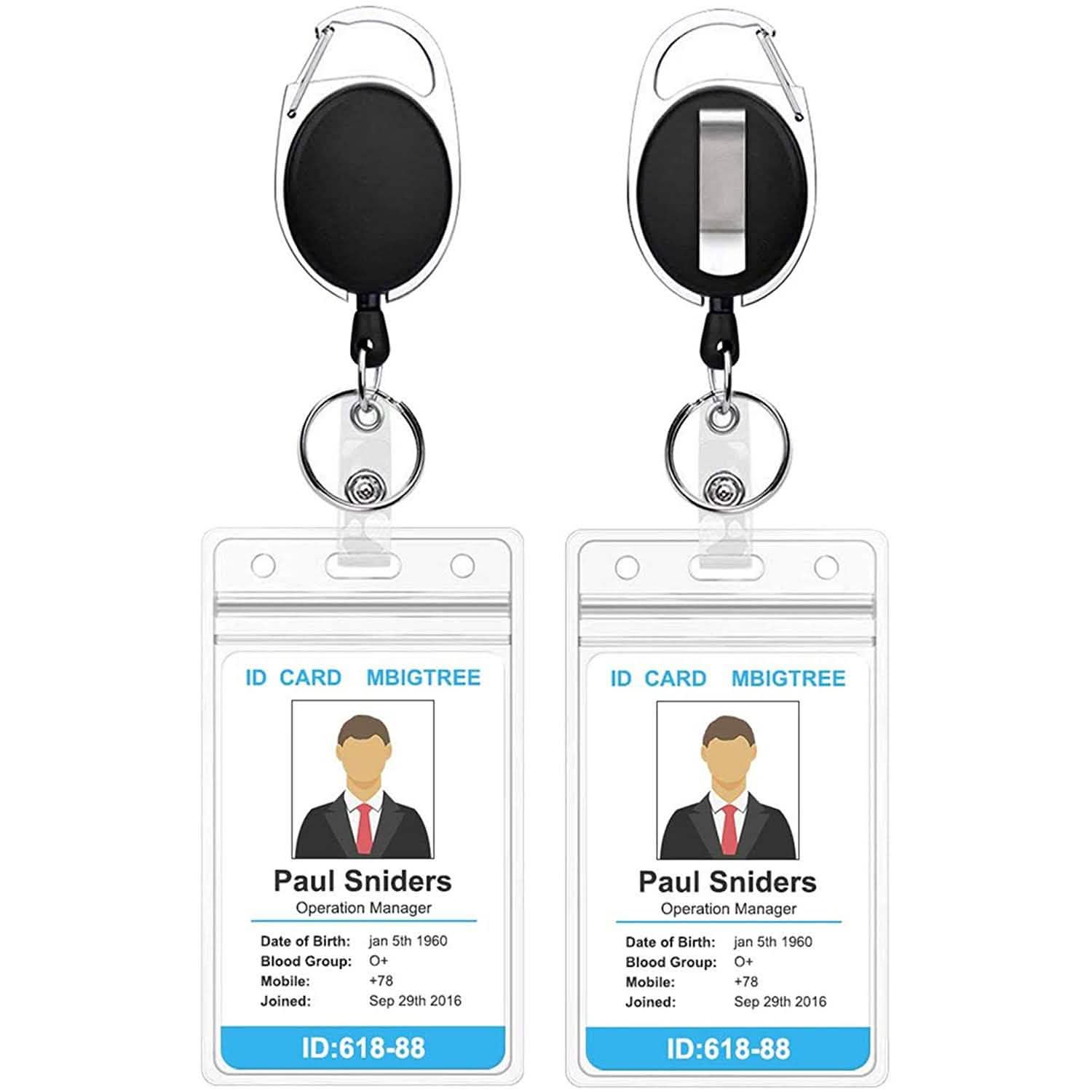 2-Pack: Heavy Duty Retractable Badge Holders with Carabiner Reel Clip and Vertical Style Clear ID Card Holders by DailySale